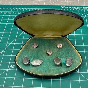 Vintage German 1920's Mens Cuff Links Set Pearls Abalone OLD Case